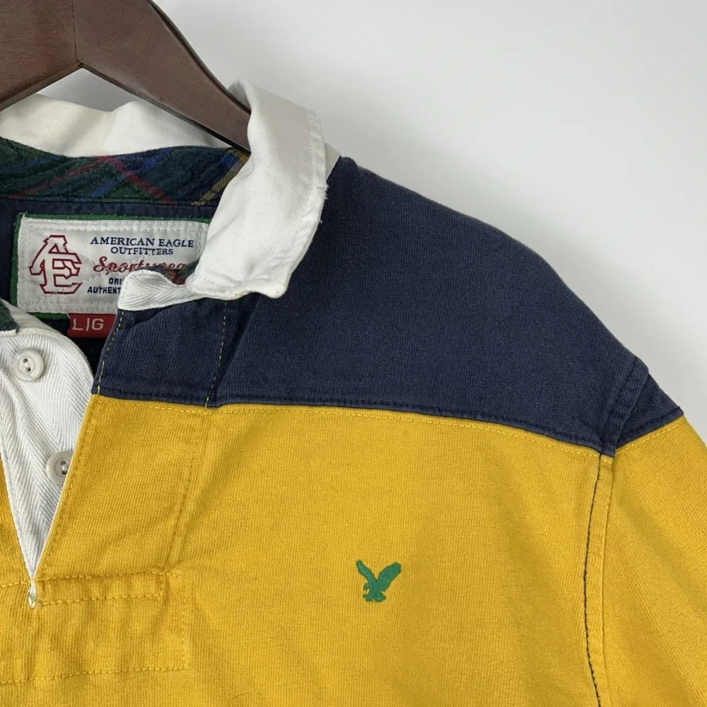Vintage American Eagle Mens Rugby Polo Shirt Size L Cotton Preppy Sportswear - Picture 8 of 16